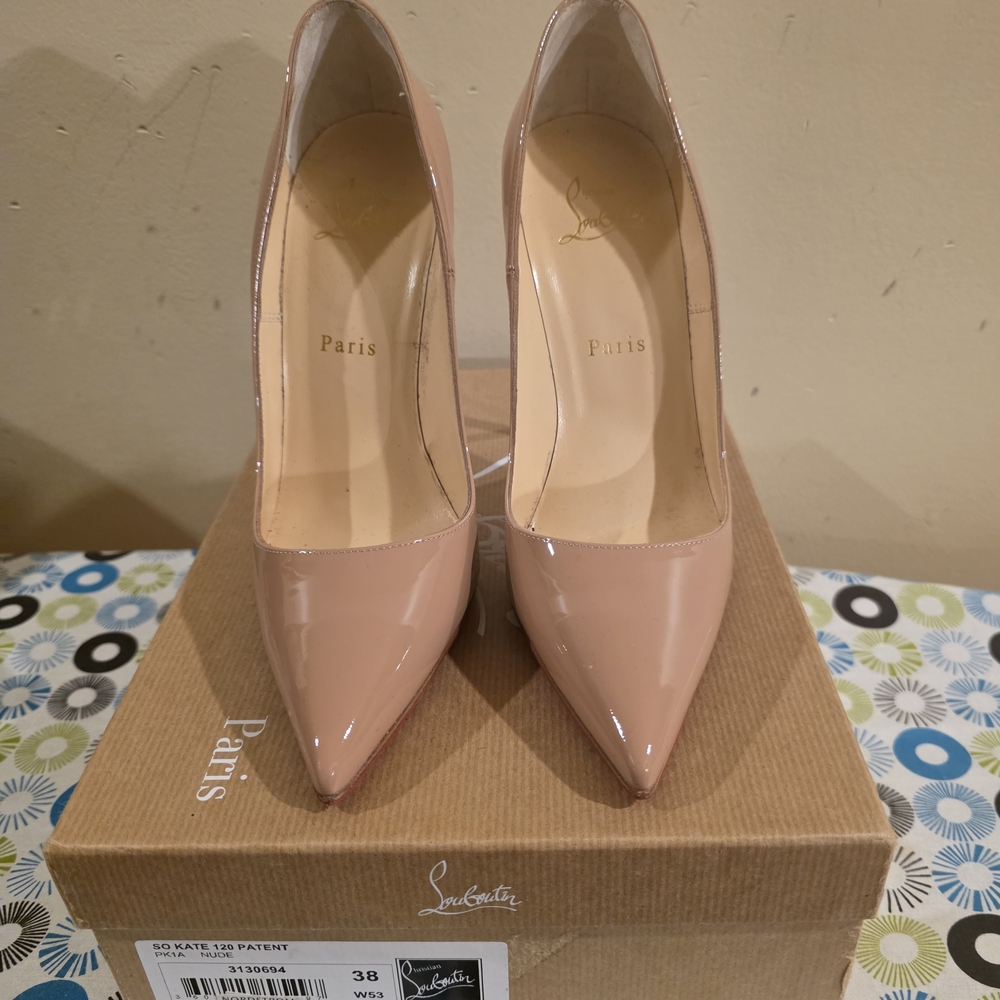 Christian Louboutin Nude Patent Leather Pointed-Toe Pumps